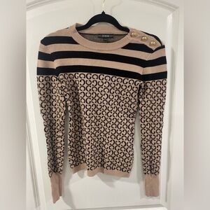 Guess Striped and Patterned Sweater - Black and Tan